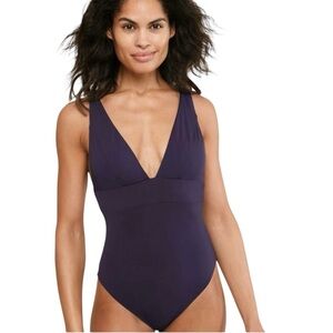 NEW Andie Swim Sardinia One Piece V-Neck Swimsuit Navy Blue Sz 2X
